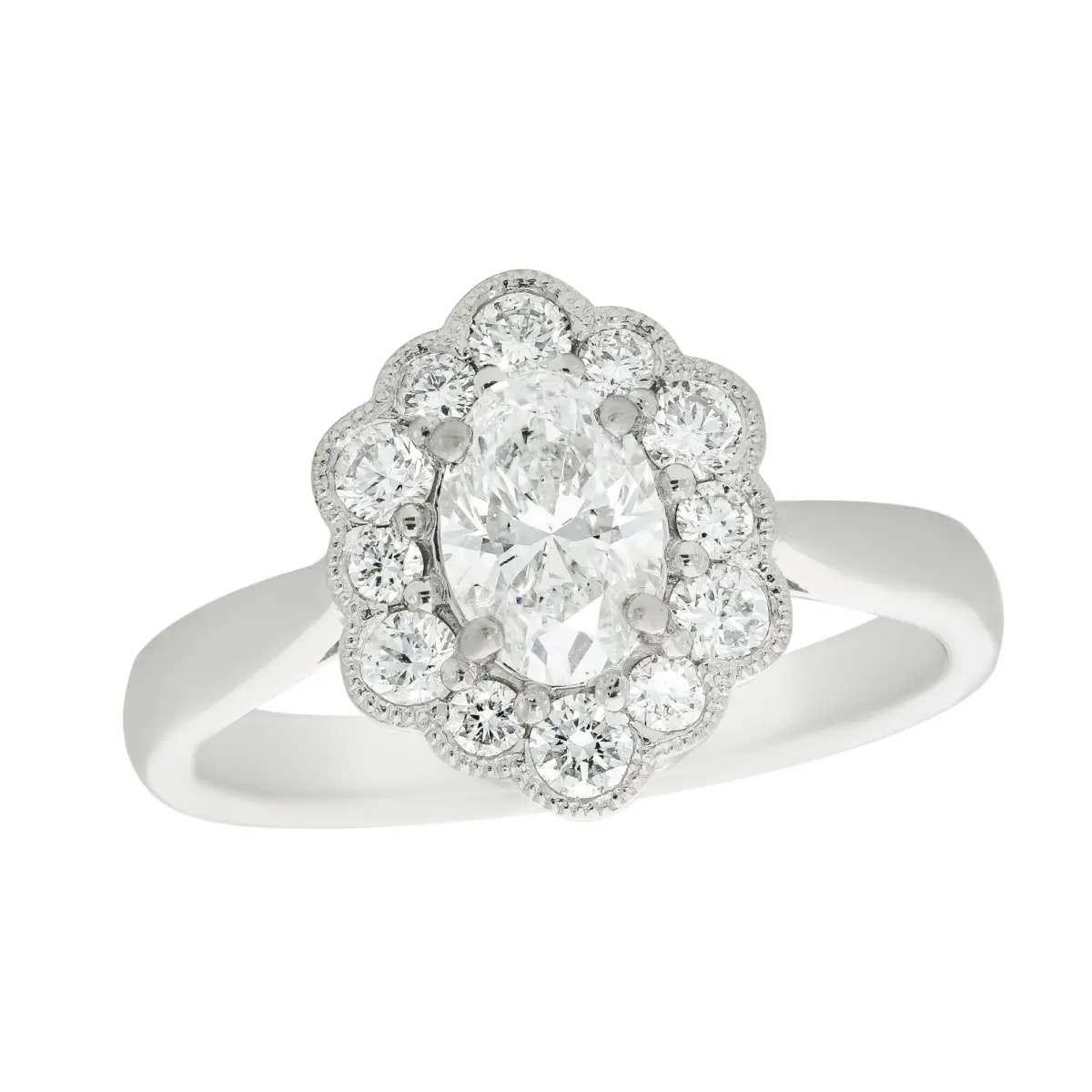 Platinum 0.40ct D VS2 oval diamond cluster ring Jamieson Carry
